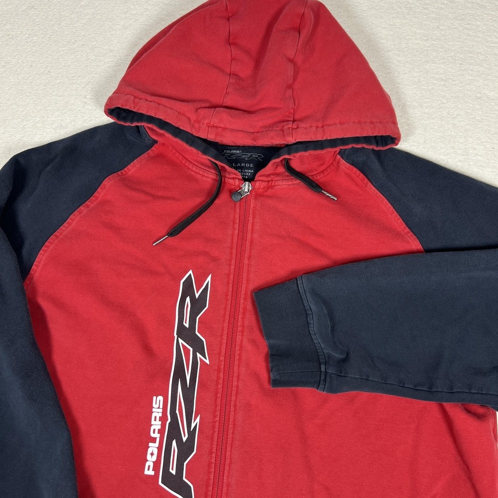 Y2K Polaris RZR Hoodie Mens XL Red Black Full‎ Zip Graphic Jacket Sweatshirt